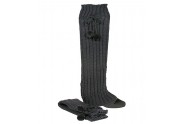 Socks/ Leg Warmers - Knitted Leg Warmers w/ Drawstring Pompom - Dark Gray  - SK-F1005DGY